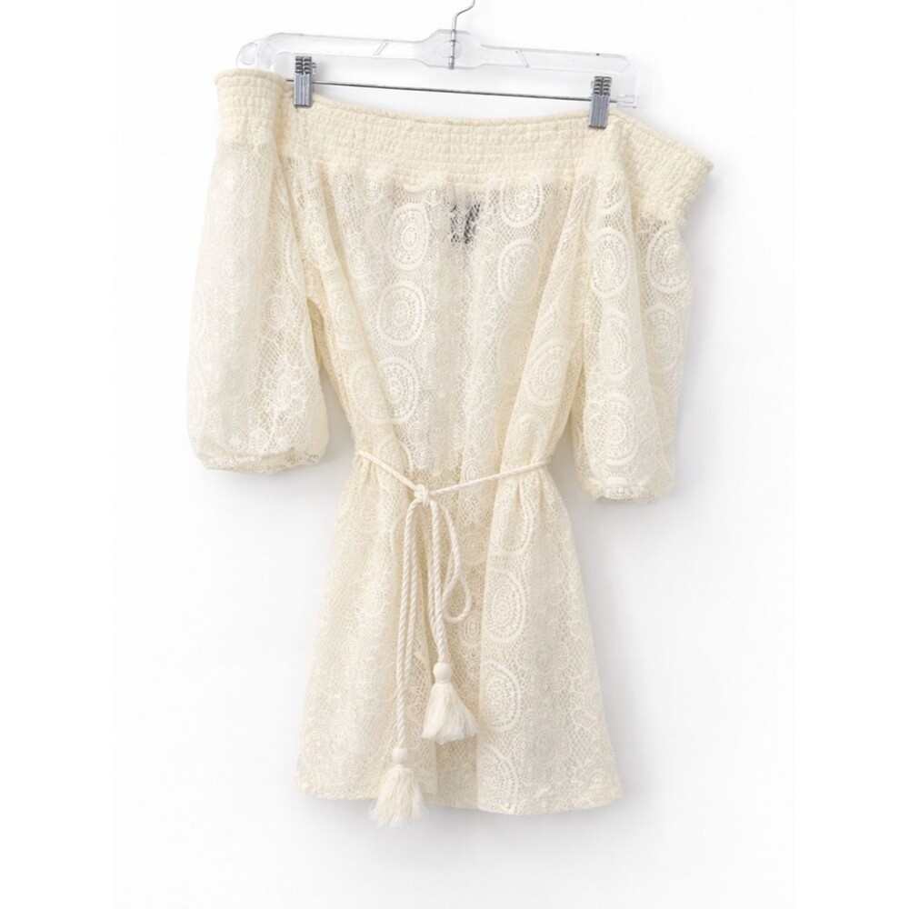 Torrid Cream Lace Swim Coverup Top Off Shoulder Boho Rope Tie Size 2 (2X) Plus